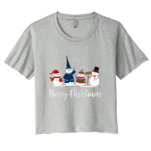 Merry Christmas Snowman Holiday Women Gift Xmas Women's Crop Top Tee