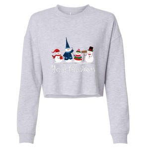 Merry Christmas Snowman Holiday Women Gift Xmas Cropped Pullover Crew