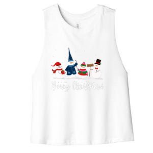 Merry Christmas Snowman Holiday Women Gift Xmas Women's Racerback Cropped Tank