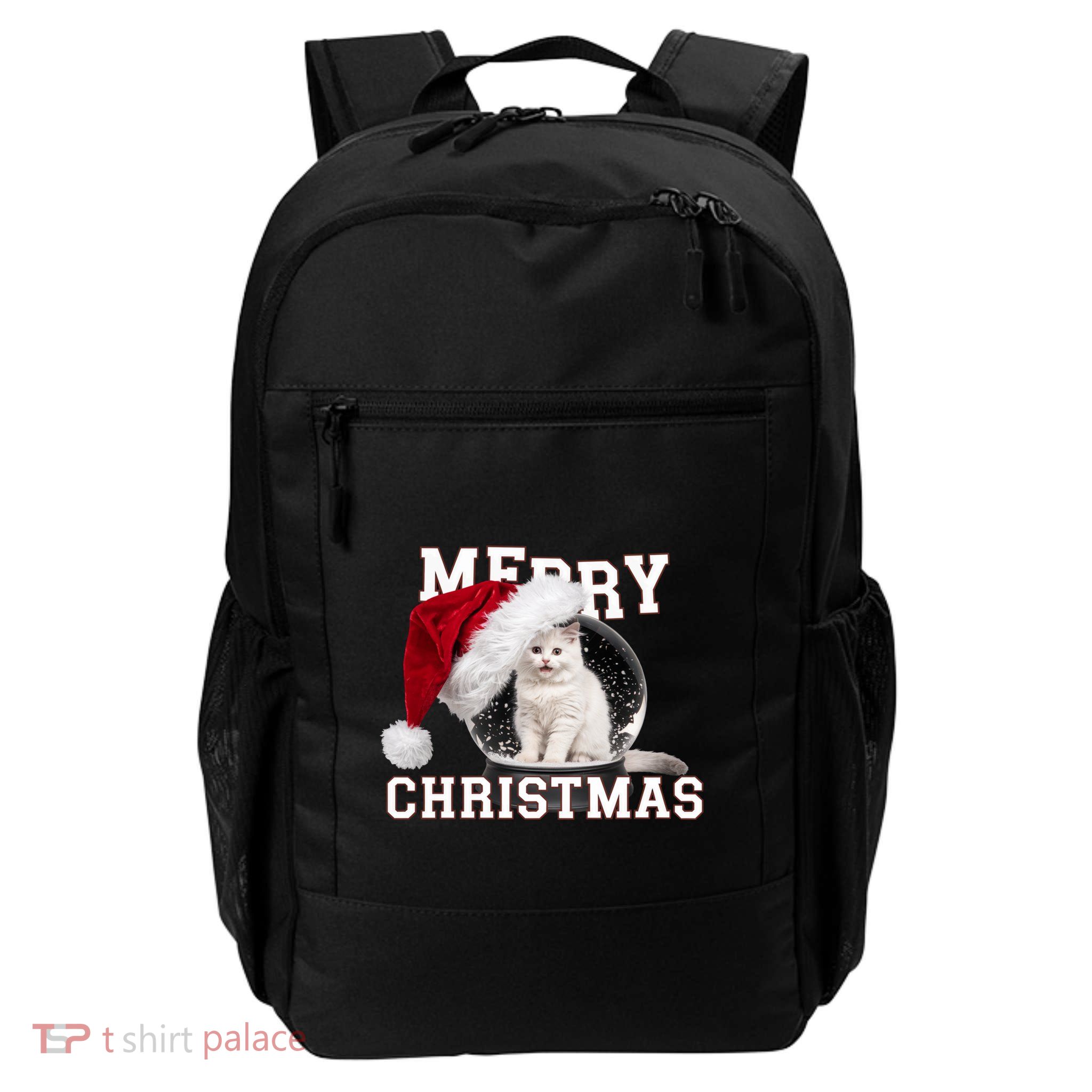 Merry Christmas Snow Globe White Cat Xmas Gift Backpack