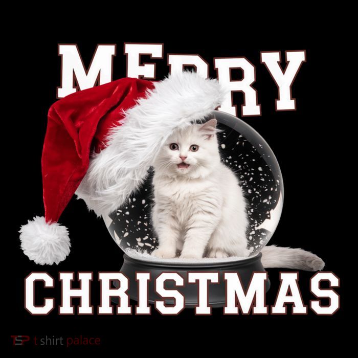 Merry Christmas Snow Globe White Cat Xmas Gift 7-Panel Snapback Hat