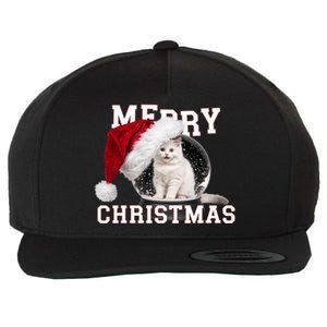 Merry Christmas Snow Globe White Cat Xmas Gift Wool Snapback Cap