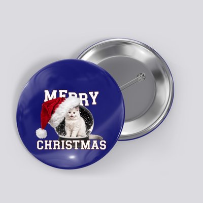 Merry Christmas Snow Globe White Cat Xmas Gift Button