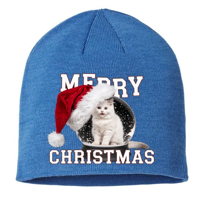 Merry Christmas Snow Globe White Cat Xmas Gift Sustainable Beanie