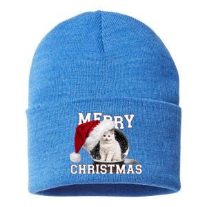 Merry Christmas Snow Globe White Cat Xmas Gift Sustainable Knit Beanie