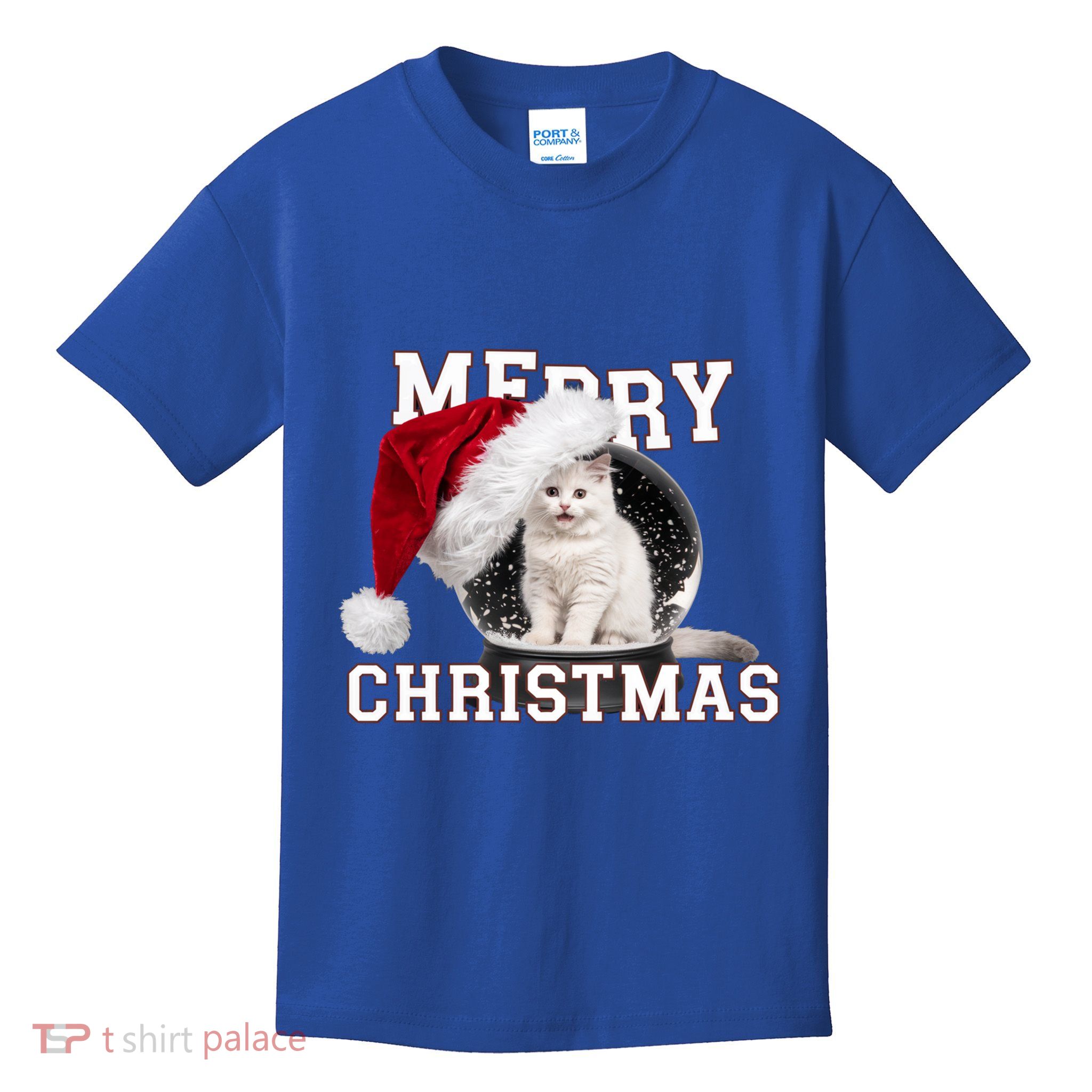 Merry Christmas Snow Globe White Cat Xmas Gift Kids T-Shirt