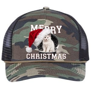 Merry Christmas Snow Globe White Cat Xmas Gift Retro Rope Trucker Hat Cap