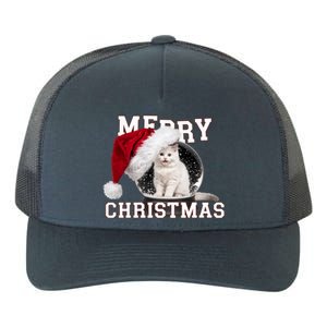 Merry Christmas Snow Globe White Cat Xmas Gift Yupoong Adult 5-Panel Trucker Hat