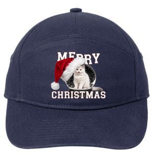 Merry Christmas Snow Globe White Cat Xmas Gift 7-Panel Snapback Hat