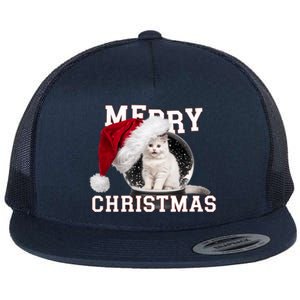 Merry Christmas Snow Globe White Cat Xmas Gift Flat Bill Trucker Hat