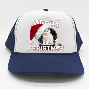 Merry Christmas Snow Globe White Cat Xmas Gift Trucker Hat