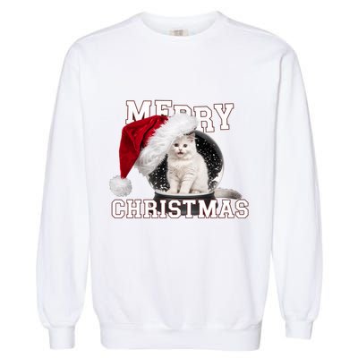 Merry Christmas Snow Globe White Cat Xmas Gift Garment-Dyed Sweatshirt