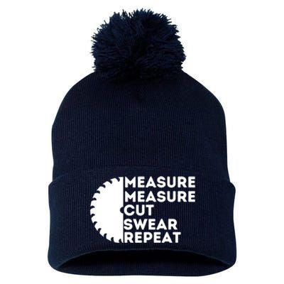 Measure Cut Swear Funny Carpenter & Woodworking Woodworker Pom Pom 12in Knit Beanie