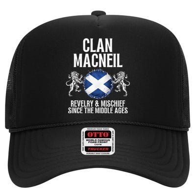 Macneil Clan Scottish Family Name Scotland Heraldry High Crown Mesh Back Trucker Hat