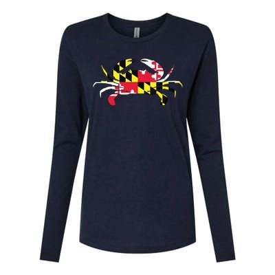 Maryland Crab State Pride Flag Womens Cotton Relaxed Long Sleeve T-Shirt