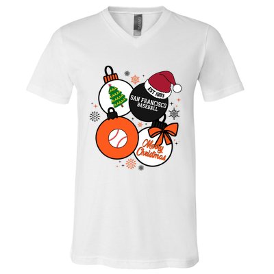 Merry Christmas San Francisco Baseball Est 1883 V-Neck T-Shirt