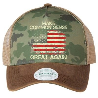 Make Common Sense Great Again Funny Humor Vintage Usa Flag Legacy Tie Dye Trucker Hat