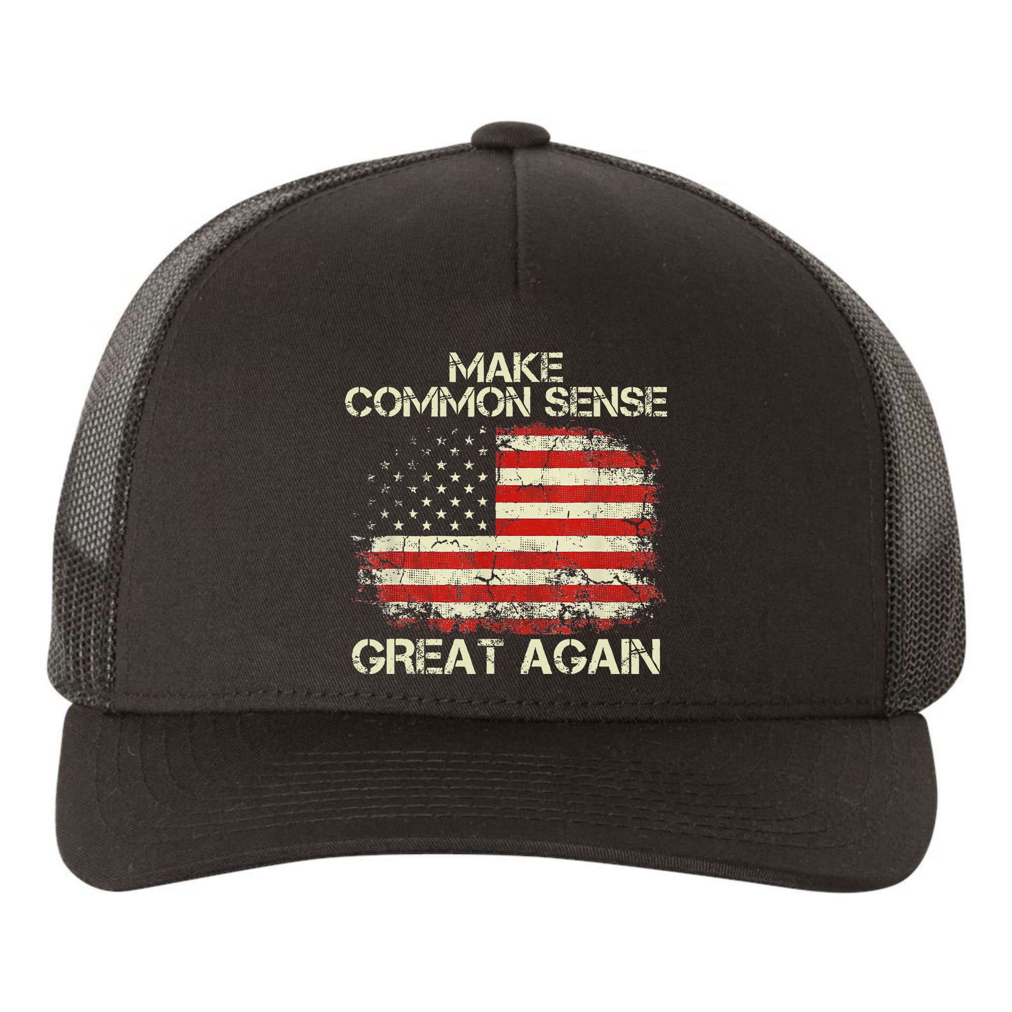 Make Common Sense Great Again Funny Humor Vintage Usa Flag Yupoong Adult 5-Panel Trucker Hat
