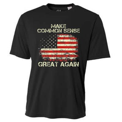 Make Common Sense Great Again Funny Humor Vintage Usa Flag Cooling Performance Crew T-Shirt