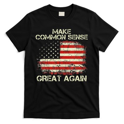 Make Common Sense Great Again Funny Humor Vintage Usa Flag T-Shirt