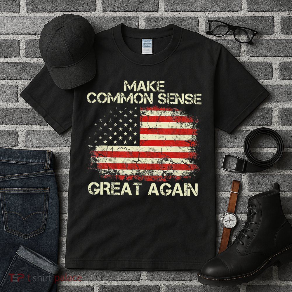 Make Common Sense Great Again Funny Humor Vintage Usa Flag Tall T-Shirt