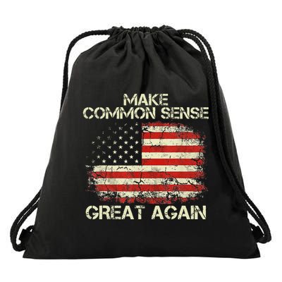 Make Common Sense Great Again Funny Humor Vintage Usa Flag Drawstring Bag