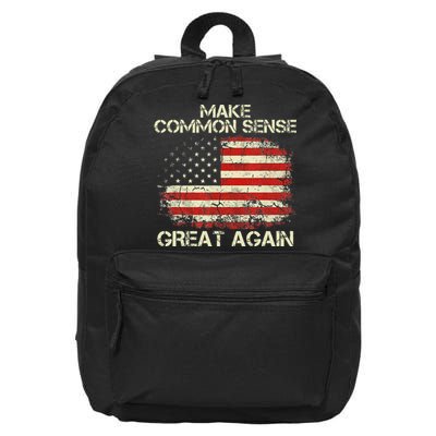 Make Common Sense Great Again Funny Humor Vintage Usa Flag 16 in Basic Backpack