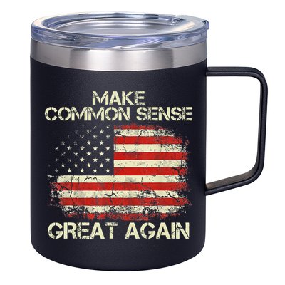 Make Common Sense Great Again Funny Humor Vintage Usa Flag 12oz Stainless Steel Coffee Mug