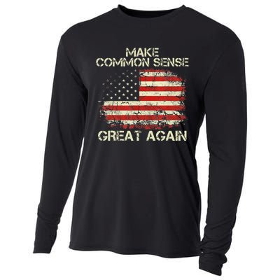 Make Common Sense Great Again Funny Humor Vintage Usa Flag Cooling Performance Long Sleeve Crew