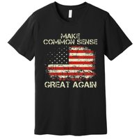 Make Common Sense Great Again Funny Humor Vintage Usa Flag Premium T-Shirt