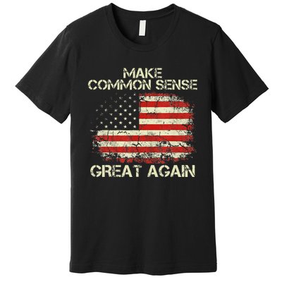 Make Common Sense Great Again Funny Humor Vintage Usa Flag Premium T-Shirt