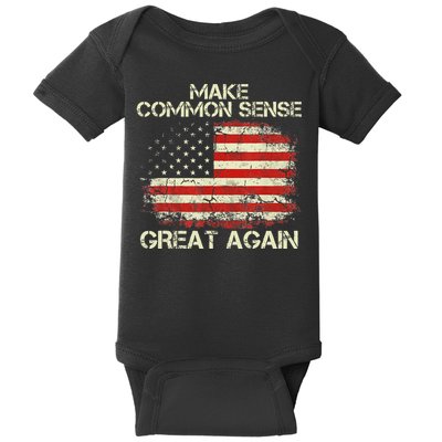 Make Common Sense Great Again Funny Humor Vintage Usa Flag Baby Bodysuit