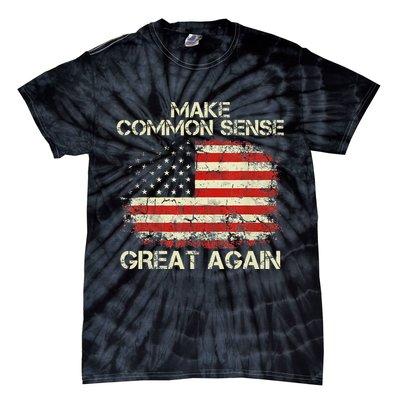 Make Common Sense Great Again Funny Humor Vintage Usa Flag Tie-Dye T-Shirt