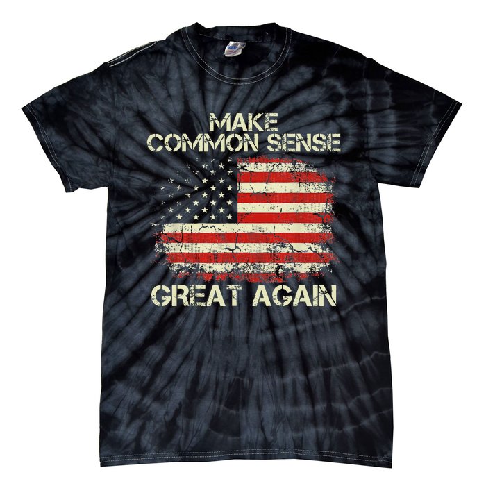 Make Common Sense Great Again Funny Humor Vintage Usa Flag Tie-Dye T-Shirt