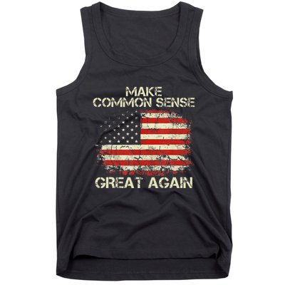 Make Common Sense Great Again Funny Humor Vintage Usa Flag Tank Top