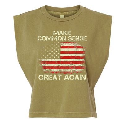 Make Common Sense Great Again Funny Humor Vintage Usa Flag Garment-Dyed Women's Muscle Tee