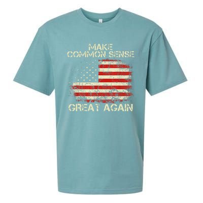 Make Common Sense Great Again Funny Humor Vintage Usa Flag Sueded Cloud Jersey T-Shirt