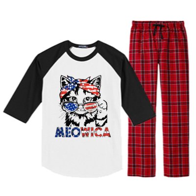 meowica cat Sunglasses american flag 4th of july merica usa Raglan Sleeve Pajama Set