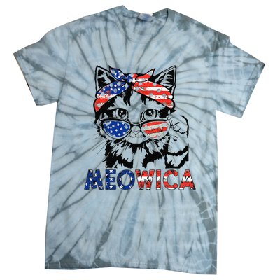 meowica cat Sunglasses american flag 4th of july merica usa Tie-Dye T-Shirt