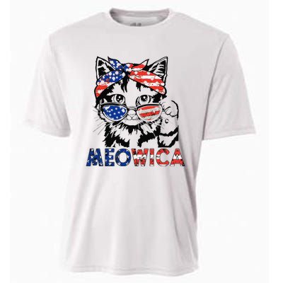 meowica cat Sunglasses american flag 4th of july merica usa Cooling Performance Crew T-Shirt