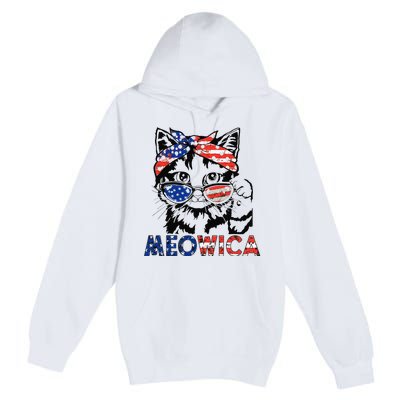 meowica cat Sunglasses american flag 4th of july merica usa Premium Pullover Hoodie