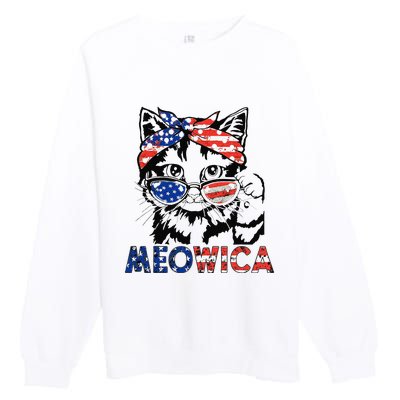 meowica cat Sunglasses american flag 4th of july merica usa Premium Crewneck Sweatshirt