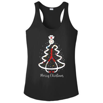 Merry Christmas Stethoscope Christmas Tree Lights Nursing Gift Ladies PosiCharge Competitor Racerback Tank