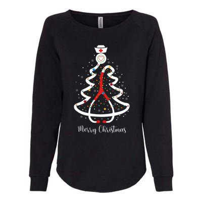 Merry Christmas Stethoscope Christmas Tree Lights Nursing Gift Womens California Wash Sweatshirt