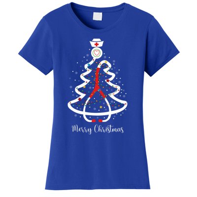 Merry Christmas Stethoscope Christmas Tree Lights Nursing Gift Women's T-Shirt