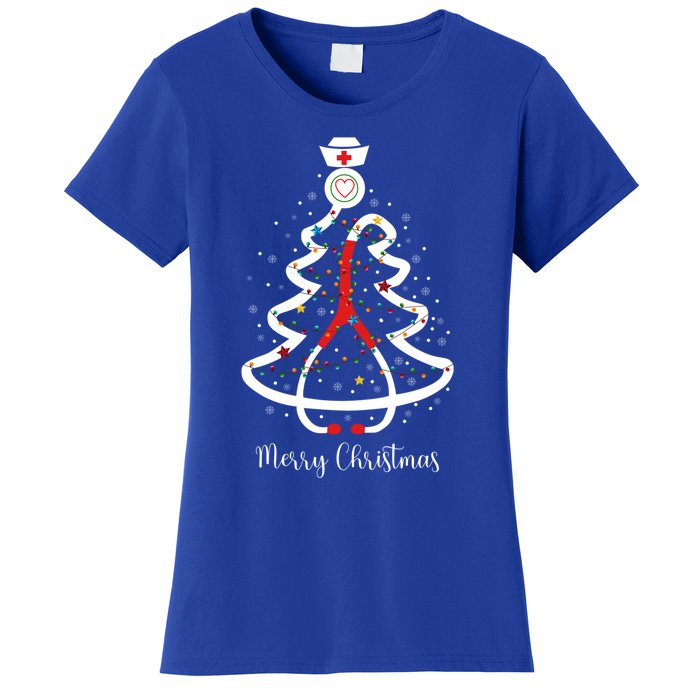 Merry Christmas Stethoscope Christmas Tree Lights Nursing Gift Women's T-Shirt