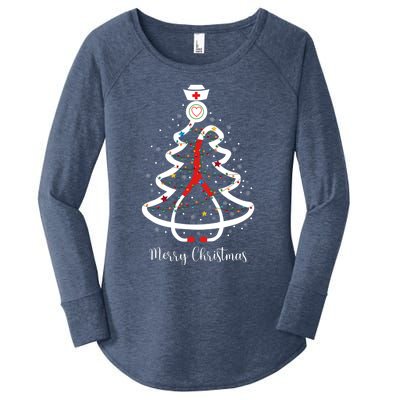 Merry Christmas Stethoscope Christmas Tree Lights Nursing Gift Women's Perfect Tri Tunic Long Sleeve Shirt