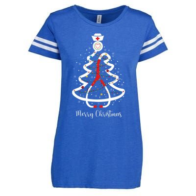 Merry Christmas Stethoscope Christmas Tree Lights Nursing Gift Enza Ladies Jersey Football T-Shirt