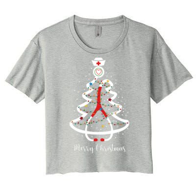 Merry Christmas Stethoscope Christmas Tree Lights Nursing Gift Women's Crop Top Tee