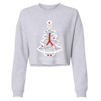 Merry Christmas Stethoscope Christmas Tree Lights Nursing Gift Cropped Pullover Crew